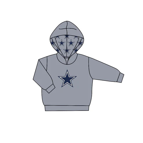 7.31 Custom Moq 5 Baby Boys Gray Long Sleeve Stars Team Hoodies Top