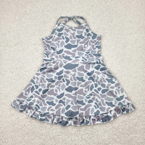 4.29 Sibling Baby Girls Strap Western Camo Print Yoga Activity Wear Ruffle Knee Length Dresses