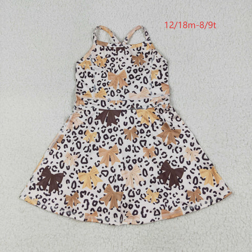 7.10 GSD2649 Baby Girls Strap Olive Bows Leopard Shorts Knee Length Dress