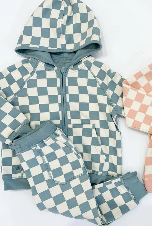 5.28 BLP0951 Baby Boys Green Checkered Zip Top Pants Clothes Sets Preorder