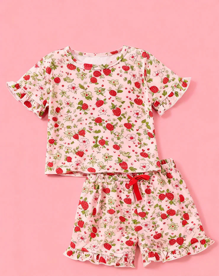 11.27 MOQ：5pcs GSSO2936 pre-order baby girl clothes strawberry print toddler girl summer outfit