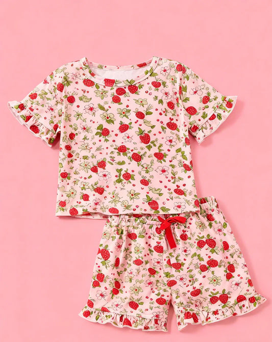 11.27 MOQ：5pcs GSSO2936 pre-order baby girl clothes strawberry print toddler girl summer outfit