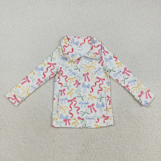 8.18 Baby Girls Long Sleeves Colorful Bows Plaid Pockets Zipper Yoga Jackets