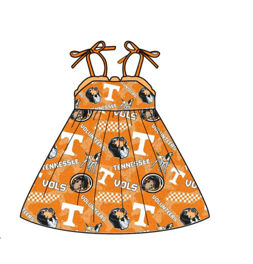 6.23 Custom Moq 3 Baby Girls Orange Strap T Vols Dogs Team Knee Length Dresses