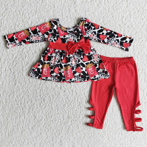 RTS NO MOQ ETA 5/7days Arrived 6 A25-30 Love Snack Bow Top Red Pants Suit