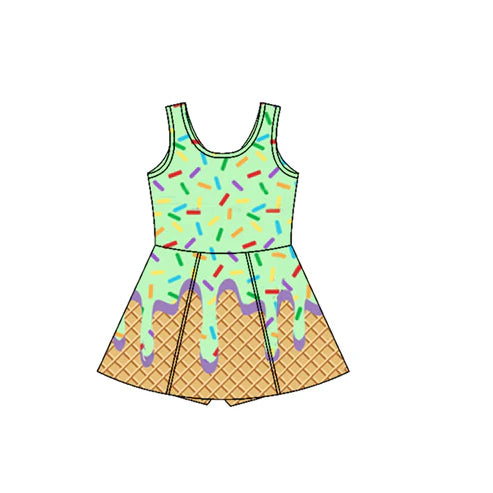 4.17  GSD2420 Baby Girls Aqua Lavender Ice-cream Drip Yoga Skort Knee Length Dresses Preorder