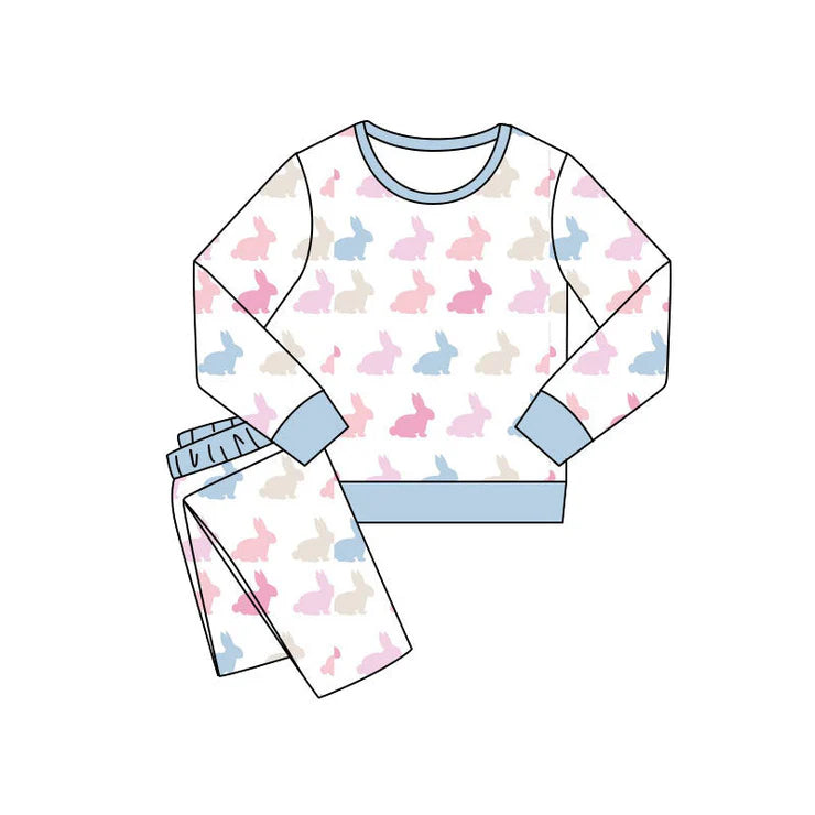 11.14 MOQ：5pcs GLP3143 pre-order toddler girl clothes rabbit print girl easter set
