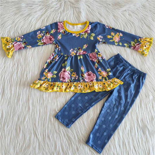 6 A26-15 Girl Blue Floral Leggings Outfits