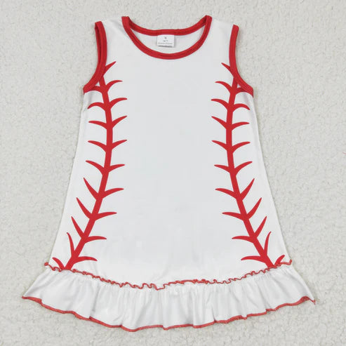 7.28 RTS NO MOQ GSD0295 Girls White Sleeveless Baseball Dress