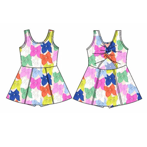 4.4 GSD2339 Baby Girls Sleeveless Colorful Bows Yoga Active Skort Knee Length Dresses Preorder