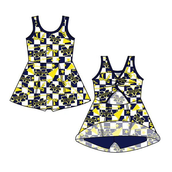7.7 Custom Moq 3 Baby Girls Sleeveless Michigan Wolverines Plaid Bows Vest Top Short Skirts Set