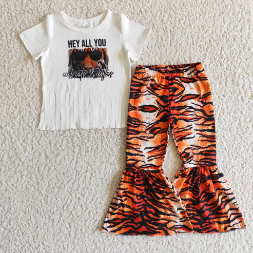 4.22 B12-16 Kids Clothing Girls Short Sleeve Top And Long Pants Tiger Print