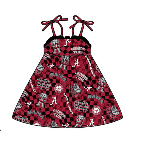 6.21 Custom Moq 3 Baby Girls Strap Red Plaid Bama A Team Knee Length Dresses