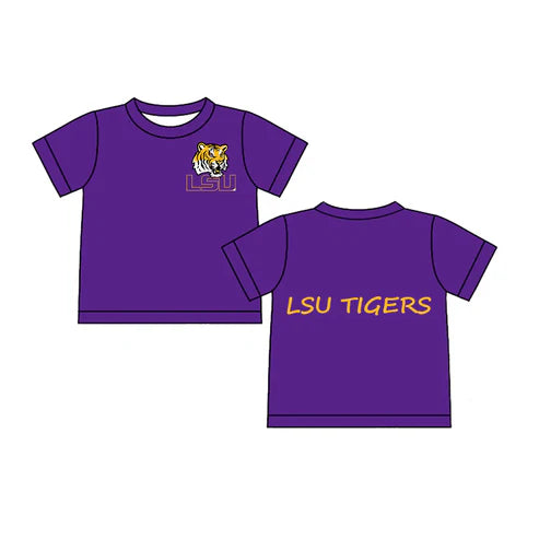 6.25 Custom Moq 3 Baby Boys Purple Short Sleeves Tiger LSU Team Tee Shirts Top