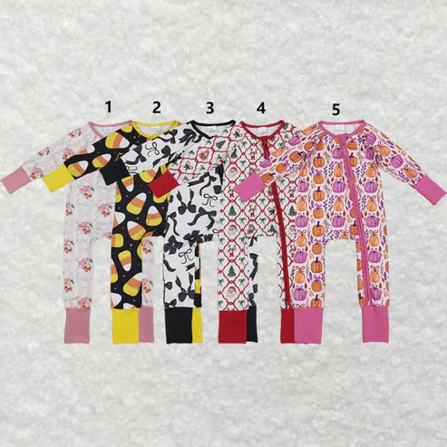 6.26 Sibling Boys Baby Girls Holiday Zipper Footie Rompers