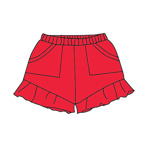 4.12 SS0558 Baby Girls Red Pockets Summer Cotton Ruffle Short Bottoms Preorder