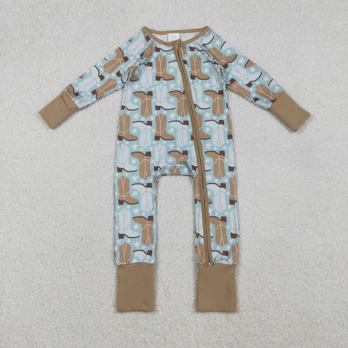 10.30 LR2734 Baby Boys Boots Stars Footie Romper