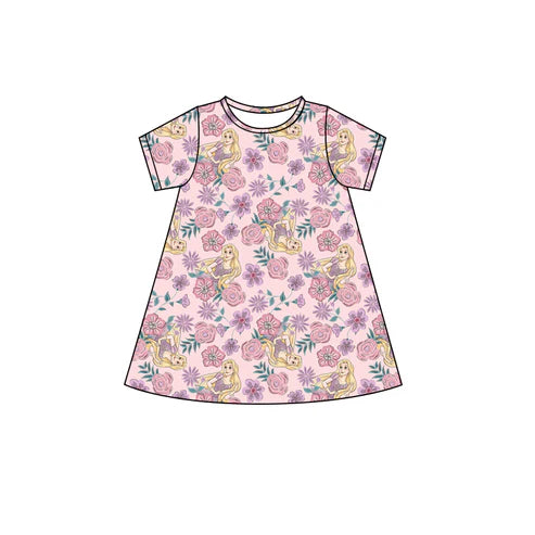 4.22  GSD2496 Baby Girls Pink Short Sleeves Floral Princess Knee Length Dresses Preorder