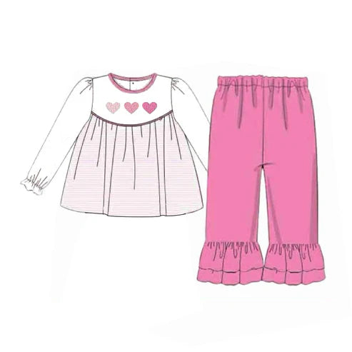 10.31 GLP3069 Baby Girls Pink Hearts Tunic Ruffle Pants Valentine Clothes Sets Preorder