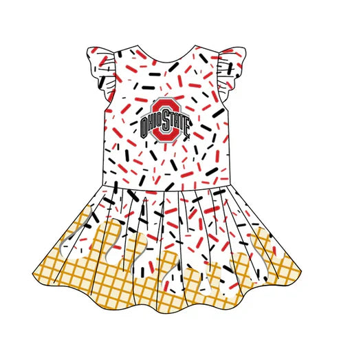 5.17 Preorder(Moq 3) Baby Girls Team Ice Cream Drips Ohiostate Knee Length Dress