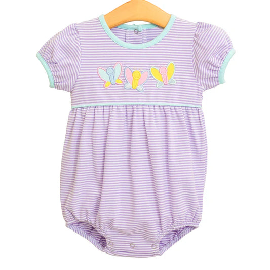 3.26 SR2955 Baby Infant Girls Lavender Short Ruffle Sleeves Butterfly Ruffle Rompers Preorder