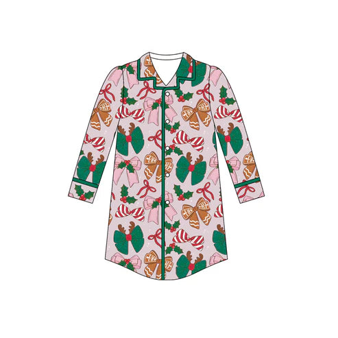 6.27 GT1091 Adult Women Long Sleeves Colorful Bows Holly Button Sleepwear Shirts