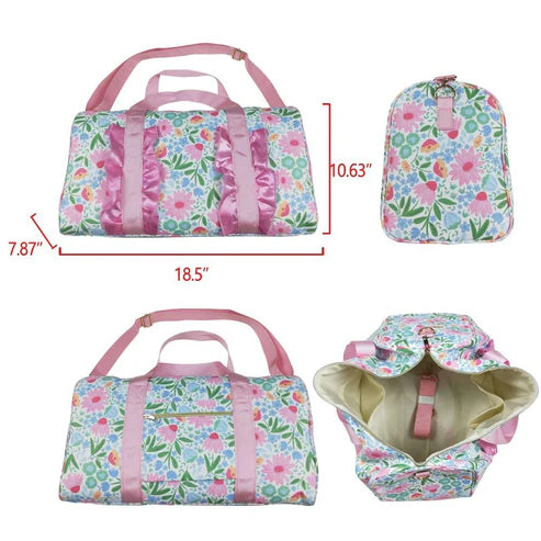 4.28 BA0290 Pink Ruffle Floral Print Gym Duffle Bag