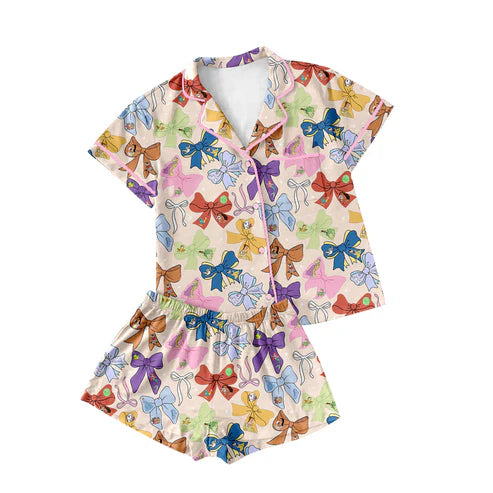 GSSO2320 Adult 3.17 Women Short Sleeves Colorful Bows Cartoon Princess Tops Shorts Pajamas Preorder