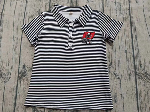 8.18 Custom Moq 5 Baby Boys Black Stripes Button LCP Team Short Sleeve Pullovers Tops