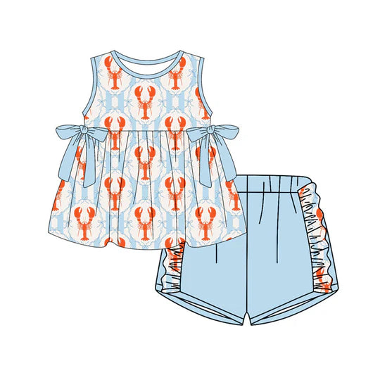 12.22 MOQ：5pcs GSSO3052 pre-order baby girl clothes Crayfish print toddler girl summer outfit