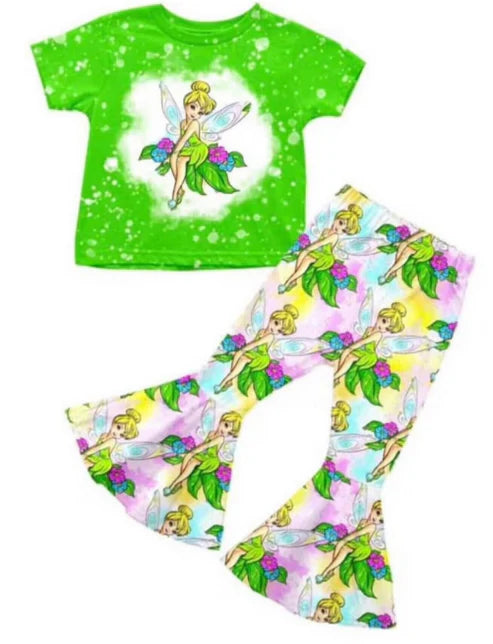 5.14 Cartoon green short-sleeved pantsuit for girls