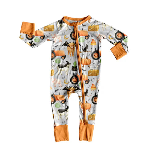 7.29 LR2444 Baby Girls Long Sleeves Bats Farm Pumpkins Zipper Rompers Preorder