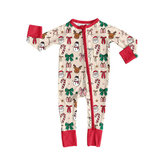 8.27 LR2595 Baby Boys Snowmen Candy Cane Christmas Zipper Footie Rompers Preorder