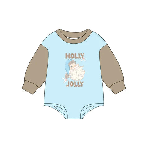 6.30 no moq LR2376 pre-order baby girl clothes Christmas blue long sleeve romper