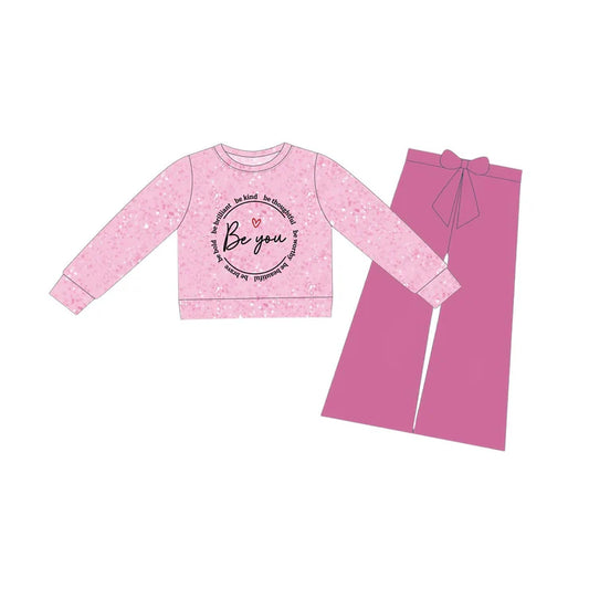 11.15 MOQ:5pcs GLP3154 pre-order toddler girl clothes be you print girl Valentine winter set