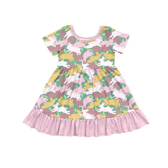 12.6 MOQ:5pcs GSD3286 pre-order toddler girl clothes camo rabbit girl easter summer dress