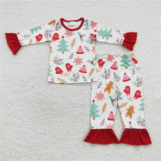 L-3.2 GLP0636 Girls Christmas Tree Gingerbread Man Long sleeve pant suit
