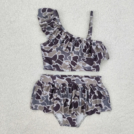 S0078 Baby Girls 2pcs Camo Ruffle Pieces Swimsuit