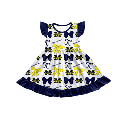 7.3 Custom Moq 3 Baby Girls Flutter Sleeves UM Bows Team Knee Length Dresses