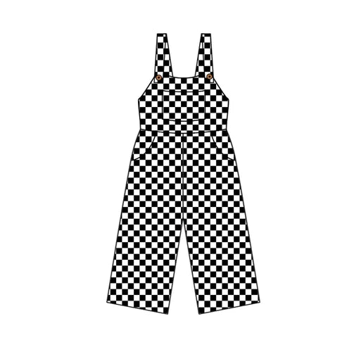5.30SR1986 Baby Girls Black Checkered Straps Jumpsuits Preorder
