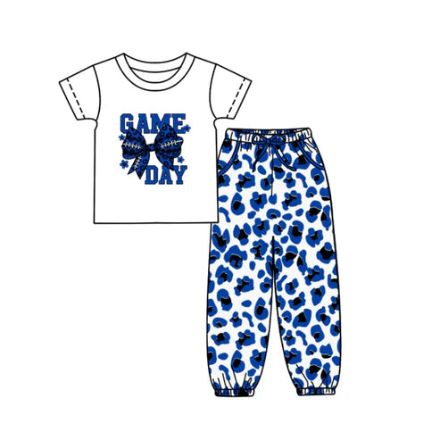 10.9 Custom Moq 5 Baby Kids Game Day Team Top Hot Blue Leopard Pants Clothes Sets