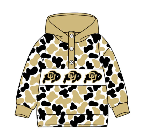 10.15 Custom Moq 8 Baby Boys Khaki Black Camo CU Bulls Team Button Hoodies Top