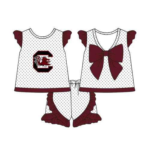 6.21 Custom Moq 3 Baby Girls Flutter Sleeves Polka Dots Bull C Top Ruffle Shorts Team Set