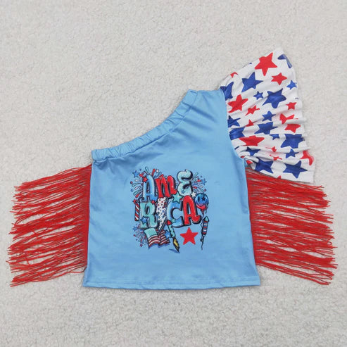 4.14 GT0942 Baby Girls 4th Of July Stars America Fringe Tops