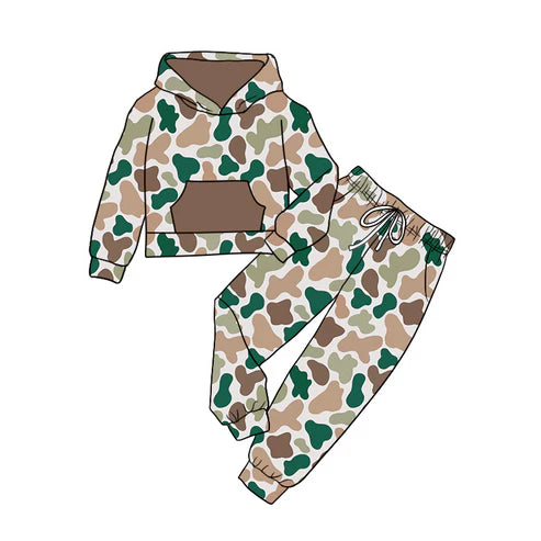 5.23 GLP1909 Baby Boys Brown Camo Hooded Tops Pants Clothes Sets Preorder