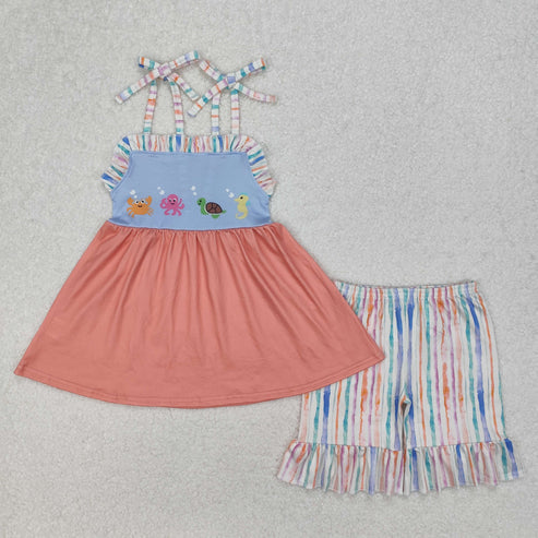 GSSO2016 Baby Girls Sea Animals Tunic Ruffle Shorts Set