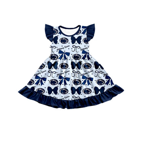 7.2 Custom Moq 3 Baby Girls Flutter Sleeves PSU Bows Team Knee Length Dresses