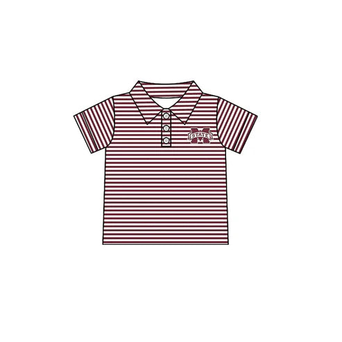 6.21  Custom Moq 3 Baby Boys Short Sleeves Dark Red Stripes Button State M Team Polo Shirts Top