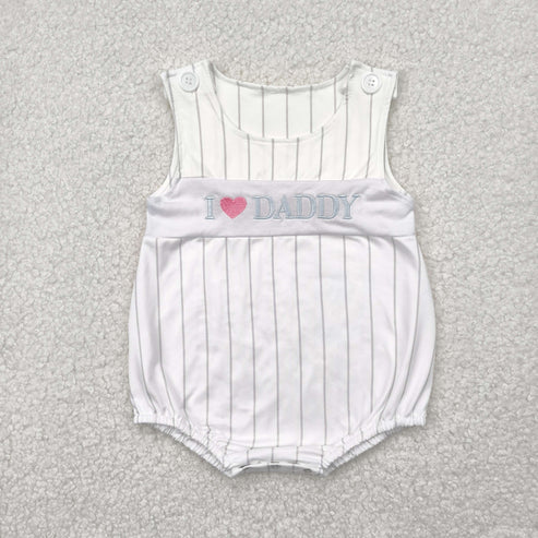 5.3  SR2947 Embroidery Baby Infant Boys Sleeveless I LOVE DADDY Stripe Romper