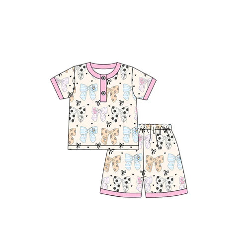 GSSO1683 Baby Girls Pink Dog Bows Shirt Shorts Pajamas Clothes Sets Preorder